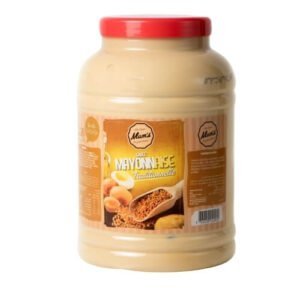 Mayonnaise traditionnelle en gros pot, idéale pour la cuisine et la restauration, viande, sandwiches et salades, qualité et saveur authentique, produit alimentaire de haute qualité.