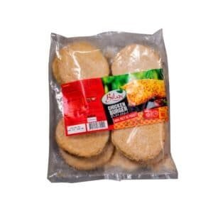 Galettes de poulet panées, emballage transparent avec label rouge, logo BILADI, image de galettes dorées, idéal pour burger ou snack, 1 kg, produits alimentaires de qualité.