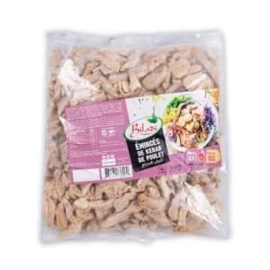 Émincés de kebab de poulet bio, pièce de 1 kg, viande de qualité pour préparation de sandwiches et plats orientaux, emballage transparent de BILAD FOOD.